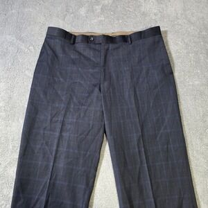 Cosani Mens 38x32 Dress Pants Navy Blue Windowpane Plaid Wool Blend Slacks‎
